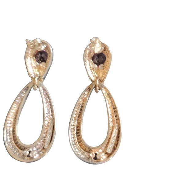 Elegant 14k Gold and Sterling Silver Amethyst Pierced Dangle Earrings - Picture 4 of 6